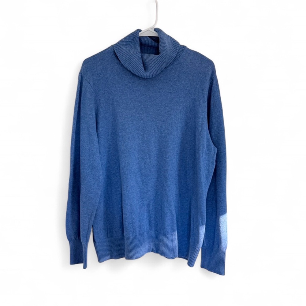 LL Bean Turtleneck Knit Sweater Womens 1X Blue Cotton Cashmere Preppy Capsule